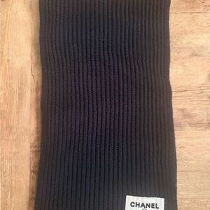 Chanel Ribbed Knit Scarf - Dark Navy with Sequined Logo